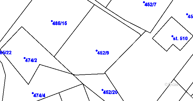 Parcela st. 452/9 v KÚ Kunčina, Katastrální mapa