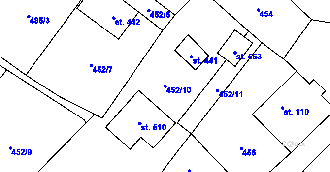 Parcela st. 452/10 v KÚ Kunčina, Katastrální mapa