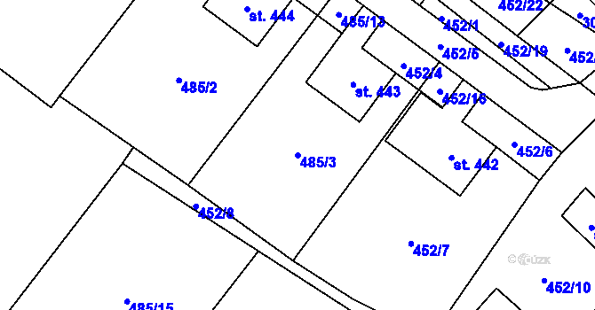 Parcela st. 485/3 v KÚ Kunčina, Katastrální mapa