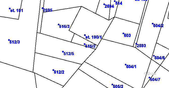 Parcela st. 516/2 v KÚ Kunčina, Katastrální mapa