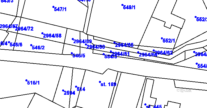Parcela st. 554/3 v KÚ Kunčina, Katastrální mapa