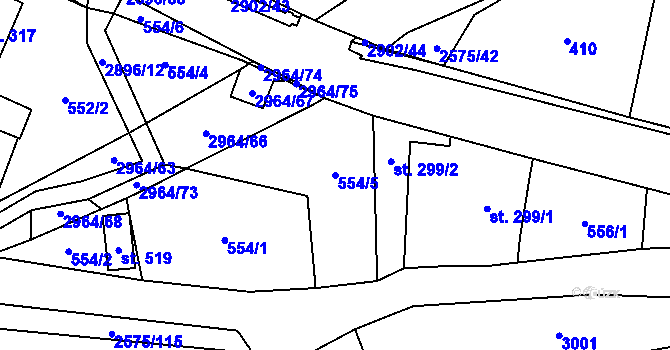 Parcela st. 554/5 v KÚ Kunčina, Katastrální mapa