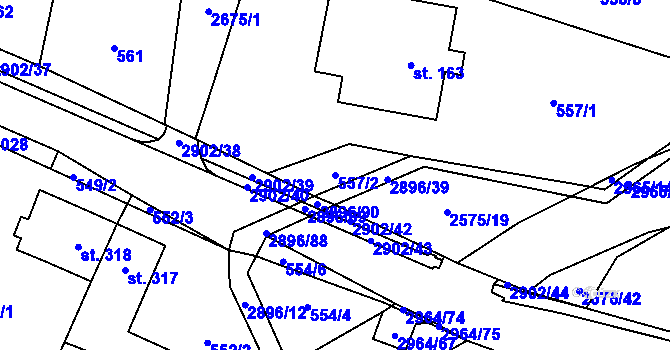 Parcela st. 557/2 v KÚ Kunčina, Katastrální mapa