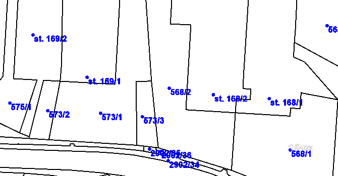 Parcela st. 568/2 v KÚ Kunčina, Katastrální mapa