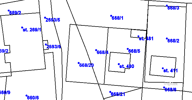 Parcela st. 668/4 v KÚ Kunčina, Katastrální mapa
