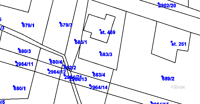 Parcela st. 683/3 v KÚ Kunčina, Katastrální mapa