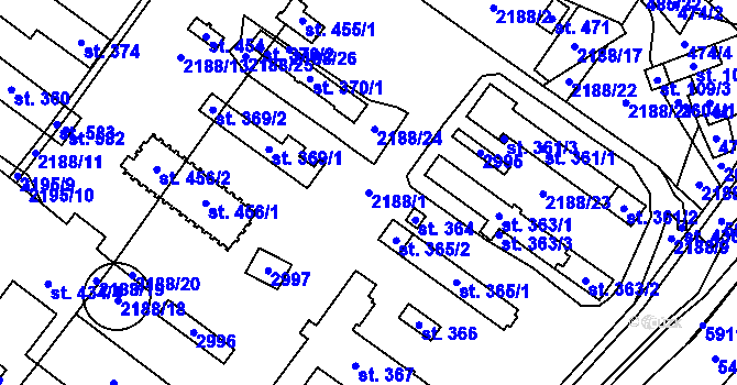 Parcela st. 2188/1 v KÚ Kunčina, Katastrální mapa