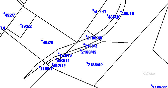 Parcela st. 2188/3 v KÚ Kunčina, Katastrální mapa