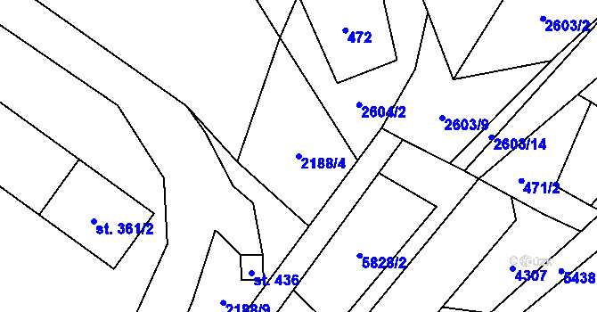 Parcela st. 2188/4 v KÚ Kunčina, Katastrální mapa