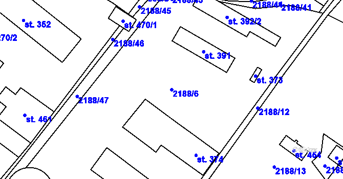 Parcela st. 2188/6 v KÚ Kunčina, Katastrální mapa