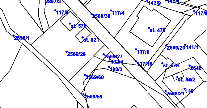 Parcela st. 2569/27 v KÚ Kunčina, Katastrální mapa