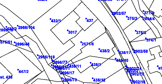 Parcela st. 2571/8 v KÚ Kunčina, Katastrální mapa