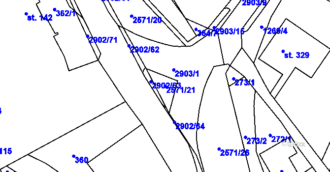 Parcela st. 2571/21 v KÚ Kunčina, Katastrální mapa