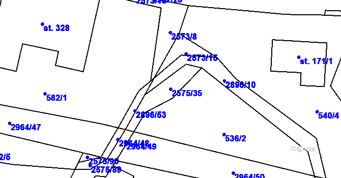 Parcela st. 2575/35 v KÚ Kunčina, Katastrální mapa