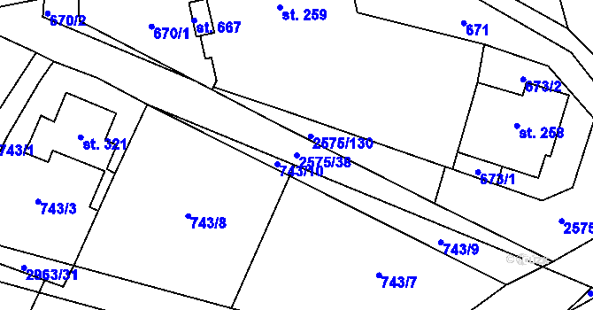 Parcela st. 2575/38 v KÚ Kunčina, Katastrální mapa