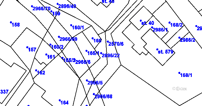 Parcela st. 2896/22 v KÚ Kunčina, Katastrální mapa