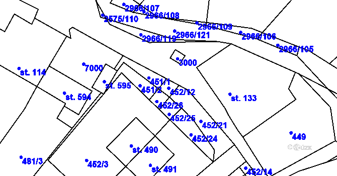 Parcela st. 452/12 v KÚ Kunčina, Katastrální mapa