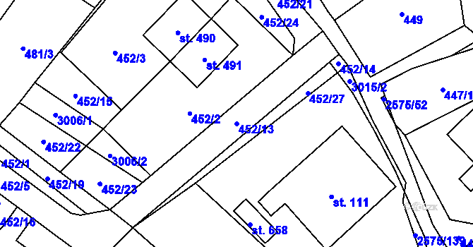 Parcela st. 452/13 v KÚ Kunčina, Katastrální mapa