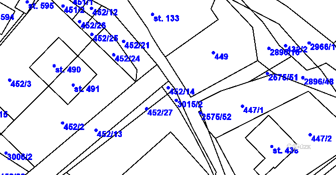 Parcela st. 452/14 v KÚ Kunčina, Katastrální mapa