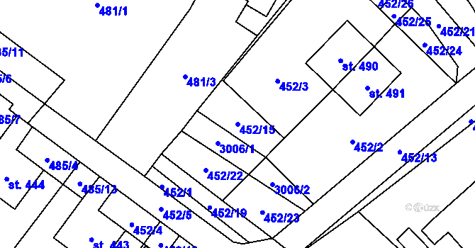 Parcela st. 452/15 v KÚ Kunčina, Katastrální mapa