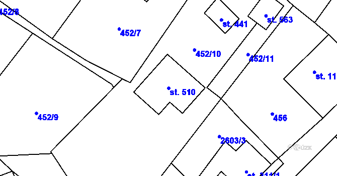 Parcela st. 510 v KÚ Kunčina, Katastrální mapa