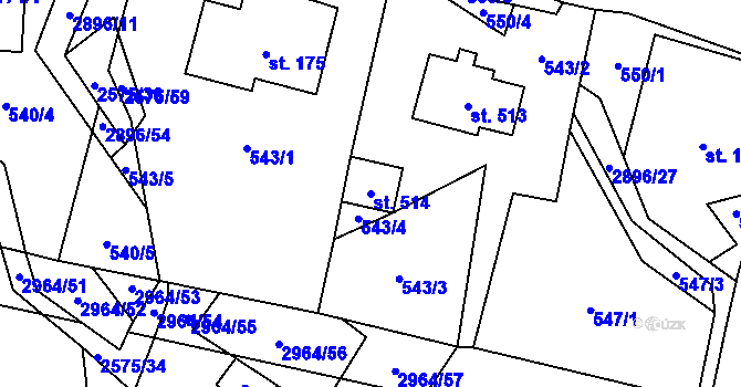 Parcela st. 514 v KÚ Kunčina, Katastrální mapa