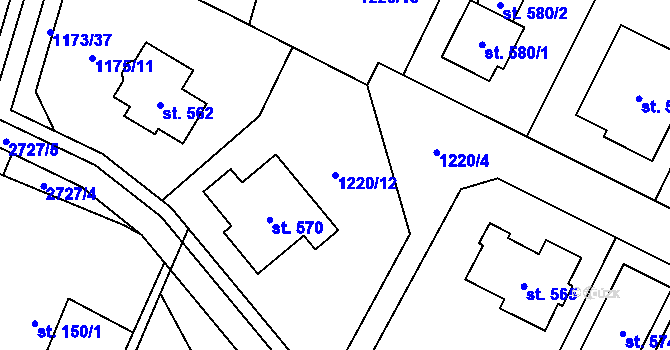 Parcela st. 1220/12 v KÚ Kunčina, Katastrální mapa