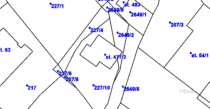 Parcela st. 477/2 v KÚ Kunčina, Katastrální mapa