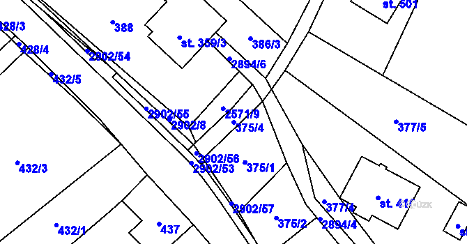 Parcela st. 375/4 v KÚ Kunčina, Katastrální mapa