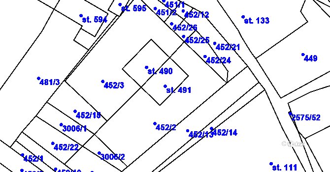 Parcela st. 491 v KÚ Kunčina, Katastrální mapa