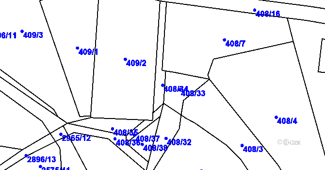 Parcela st. 408/34 v KÚ Kunčina, Katastrální mapa