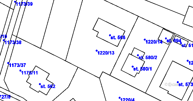 Parcela st. 1220/13 v KÚ Kunčina, Katastrální mapa