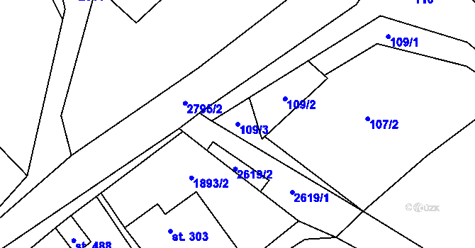 Parcela st. 109/3 v KÚ Kunčina, Katastrální mapa