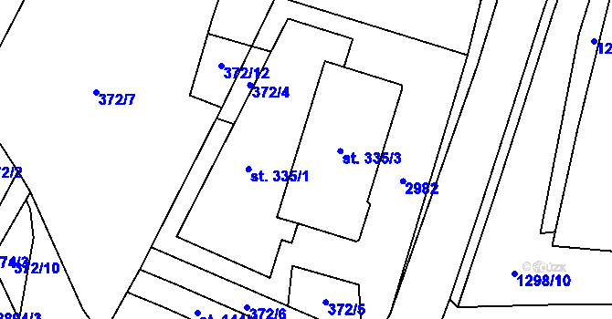 Parcela st. 335/1 v KÚ Kunčina, Katastrální mapa