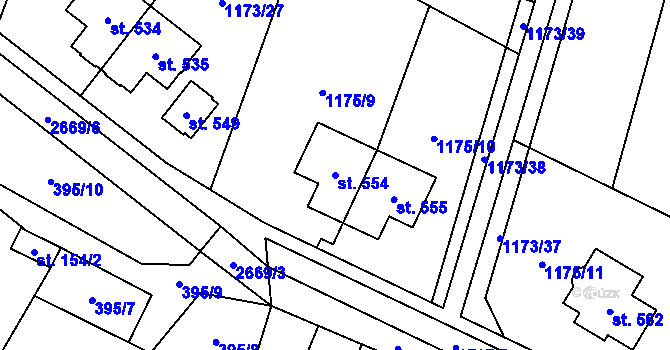 Parcela st. 554 v KÚ Kunčina, Katastrální mapa