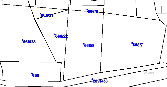 Parcela st. 668/8 v KÚ Kunčina, Katastrální mapa