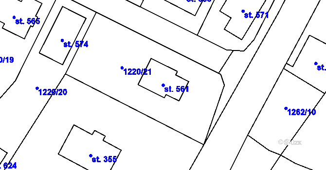 Parcela st. 561 v KÚ Kunčina, Katastrální mapa
