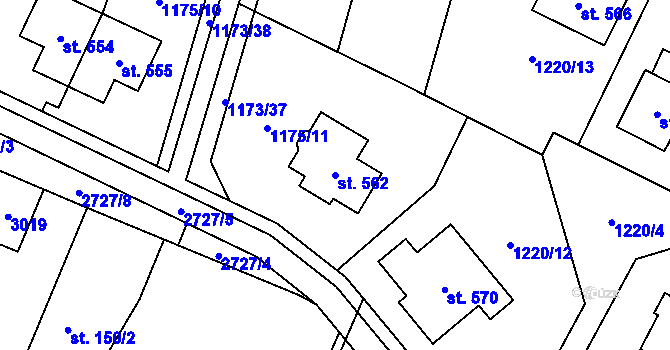 Parcela st. 562 v KÚ Kunčina, Katastrální mapa