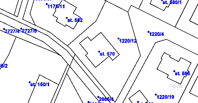Parcela st. 570 v KÚ Kunčina, Katastrální mapa