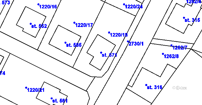 Parcela st. 571 v KÚ Kunčina, Katastrální mapa