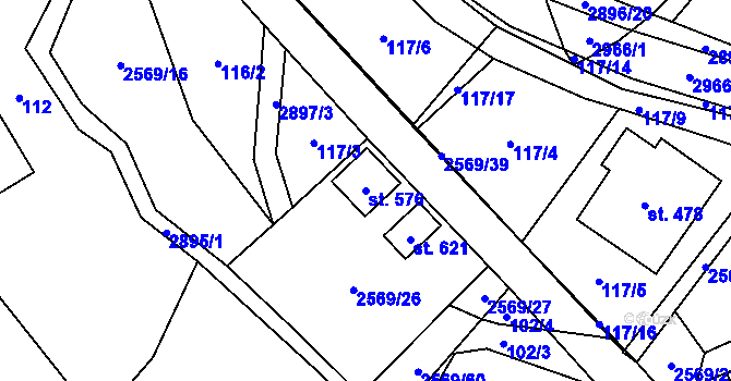 Parcela st. 576 v KÚ Kunčina, Katastrální mapa