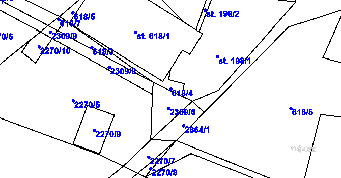 Parcela st. 618/4 v KÚ Kunčina, Katastrální mapa
