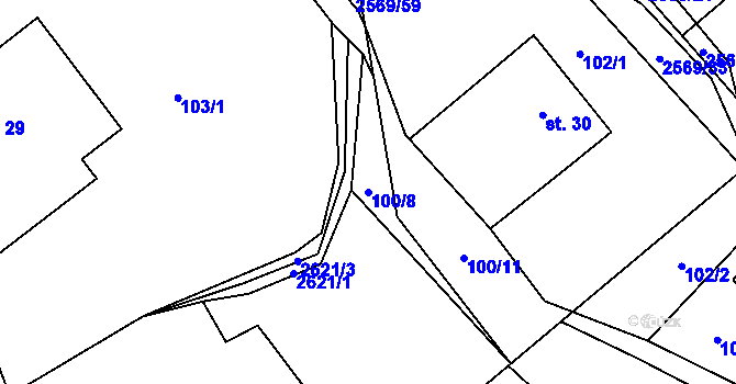 Parcela st. 100/8 v KÚ Kunčina, Katastrální mapa