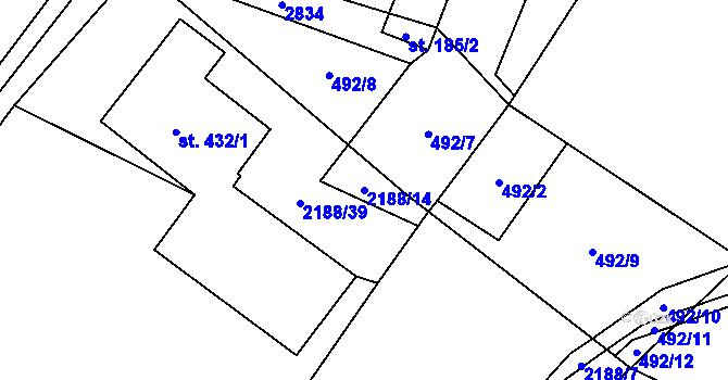 Parcela st. 2188/14 v KÚ Kunčina, Katastrální mapa