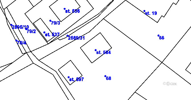 Parcela st. 584 v KÚ Kunčina, Katastrální mapa