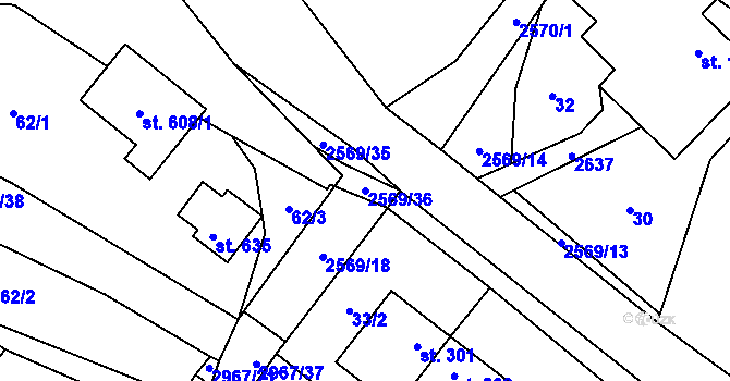 Parcela st. 2569/36 v KÚ Kunčina, Katastrální mapa