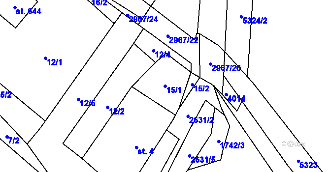 Parcela st. 15/1 v KÚ Kunčina, Katastrální mapa