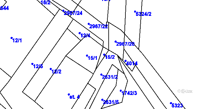 Parcela st. 15/2 v KÚ Kunčina, Katastrální mapa