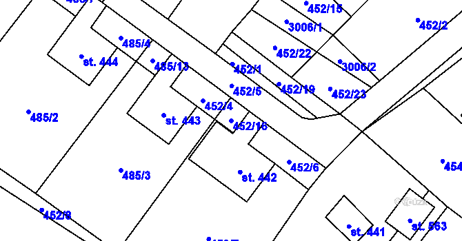 Parcela st. 452/16 v KÚ Kunčina, Katastrální mapa