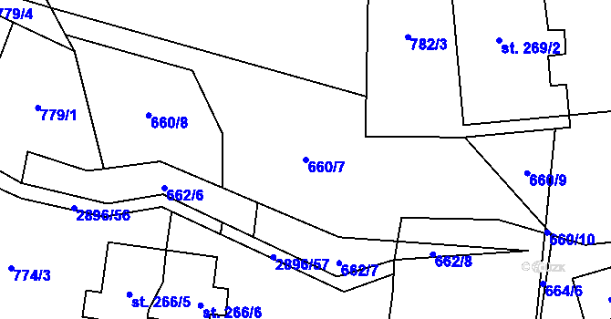 Parcela st. 660/7 v KÚ Kunčina, Katastrální mapa